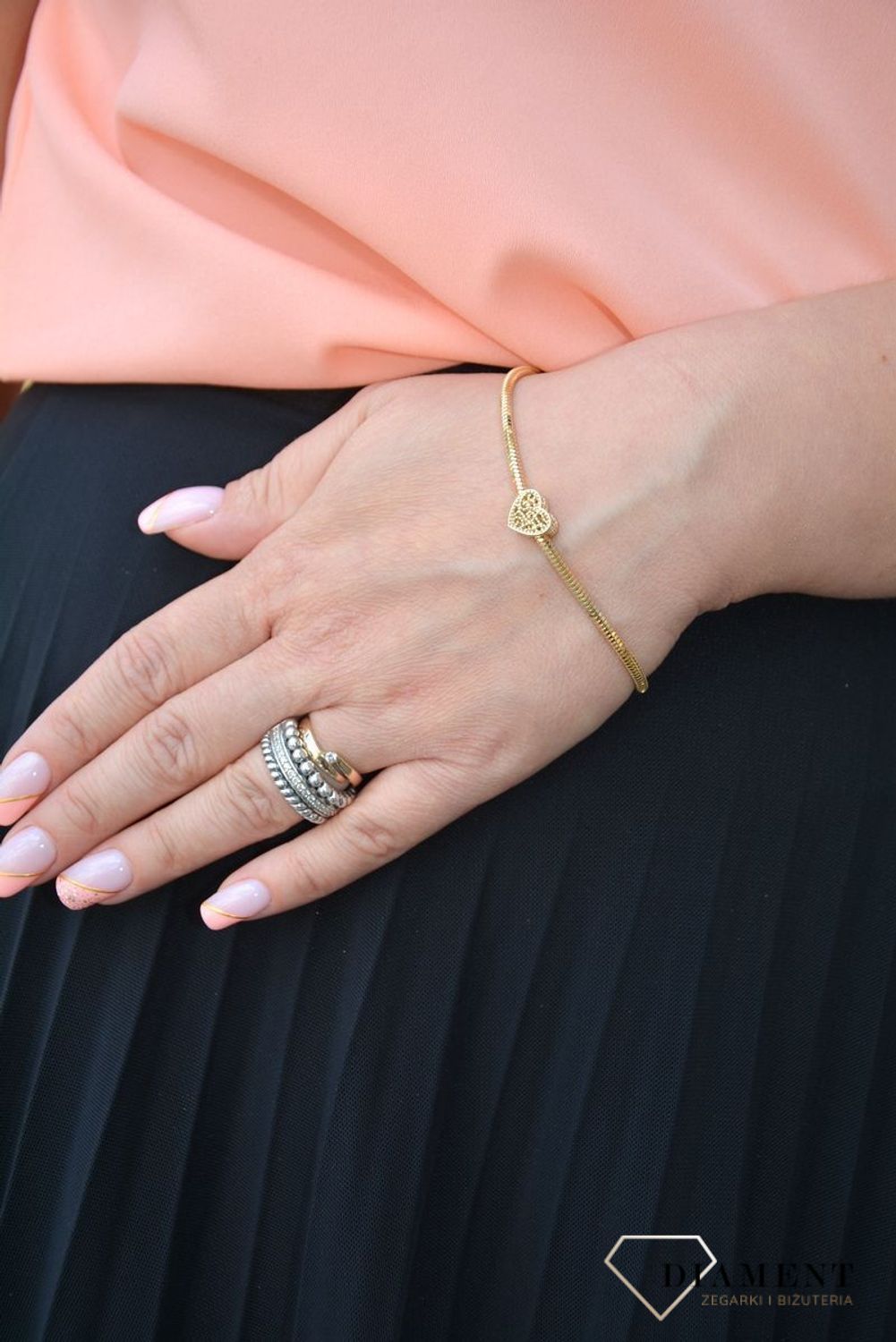 Złota zawieszka charms do bransoletki w kształcie serca ZA 6038.jpg